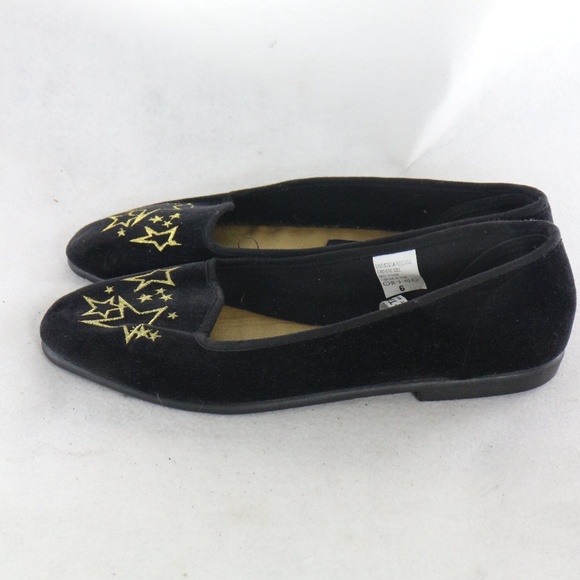Tinsel Toes Black Velvet Gold Star Loafers Flats - Picture 3 of 8